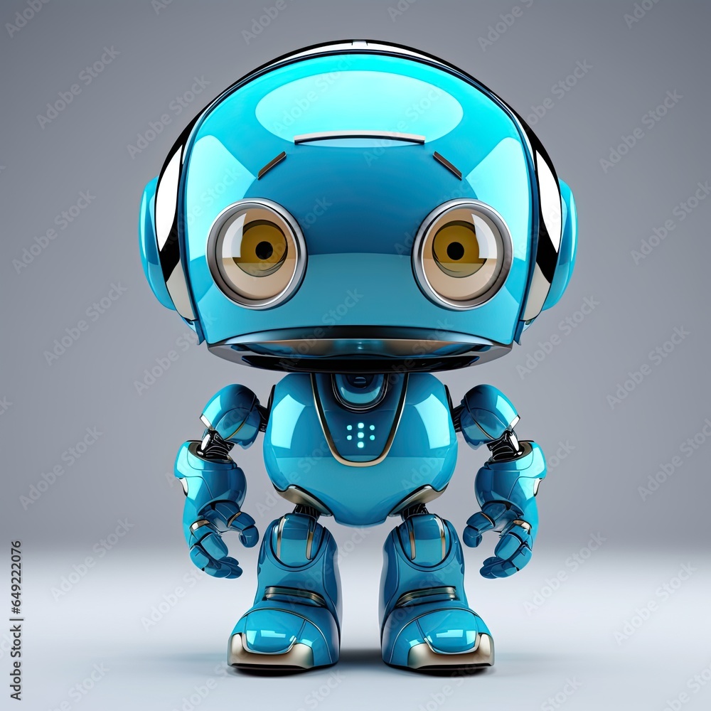 Blue small surprised robot on a colored background. Generative AI Blue small surprised robot on a colored background. Generative AI