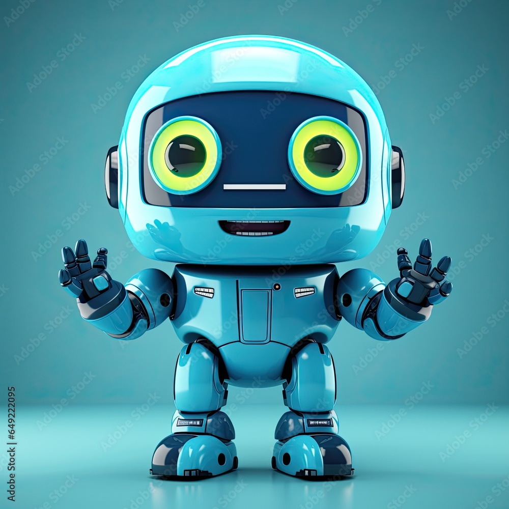 Blue small surprised robot on a colored background. Generative AI Blue small surprised robot on a colored background. Generative AI