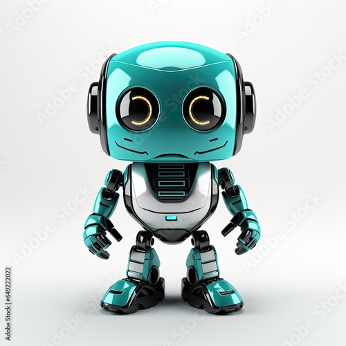 Small cute robot looking at camera on a white background. Generative AI