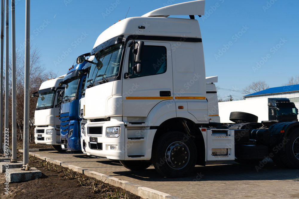 Semi truck fleet at the logistics center