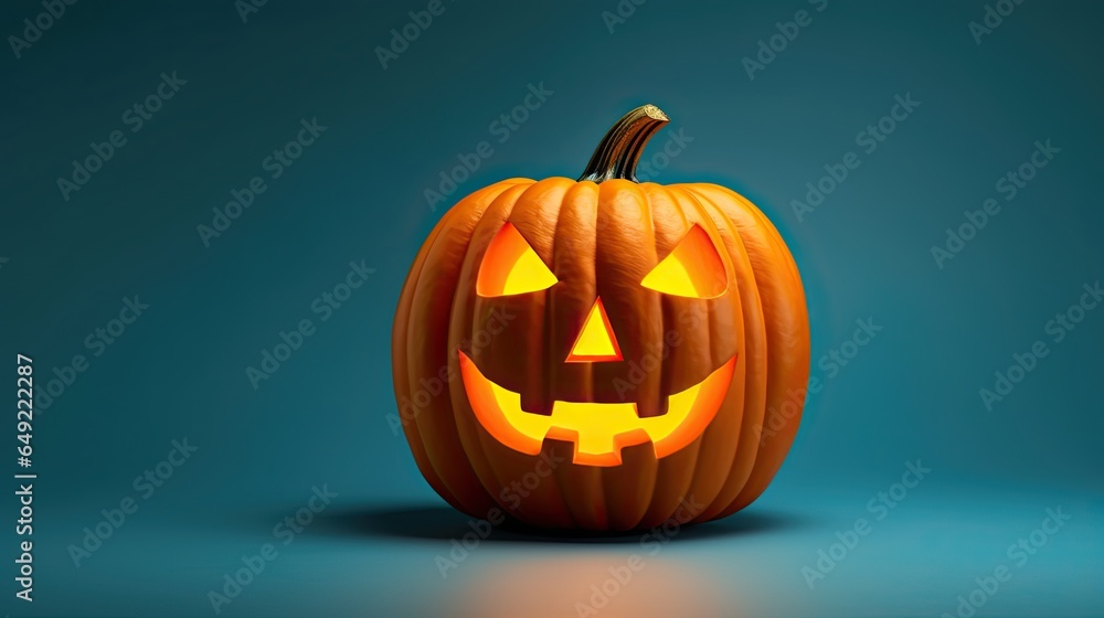 Jack o lantern or carved pumpkin looking at camera. Generative AI Jack o lantern or carved pumpkin looking at camera. Generative AI