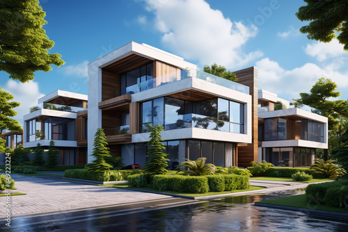 Modern and beautiful houses, Modern upscale residential building.ai generative © Oleksandr