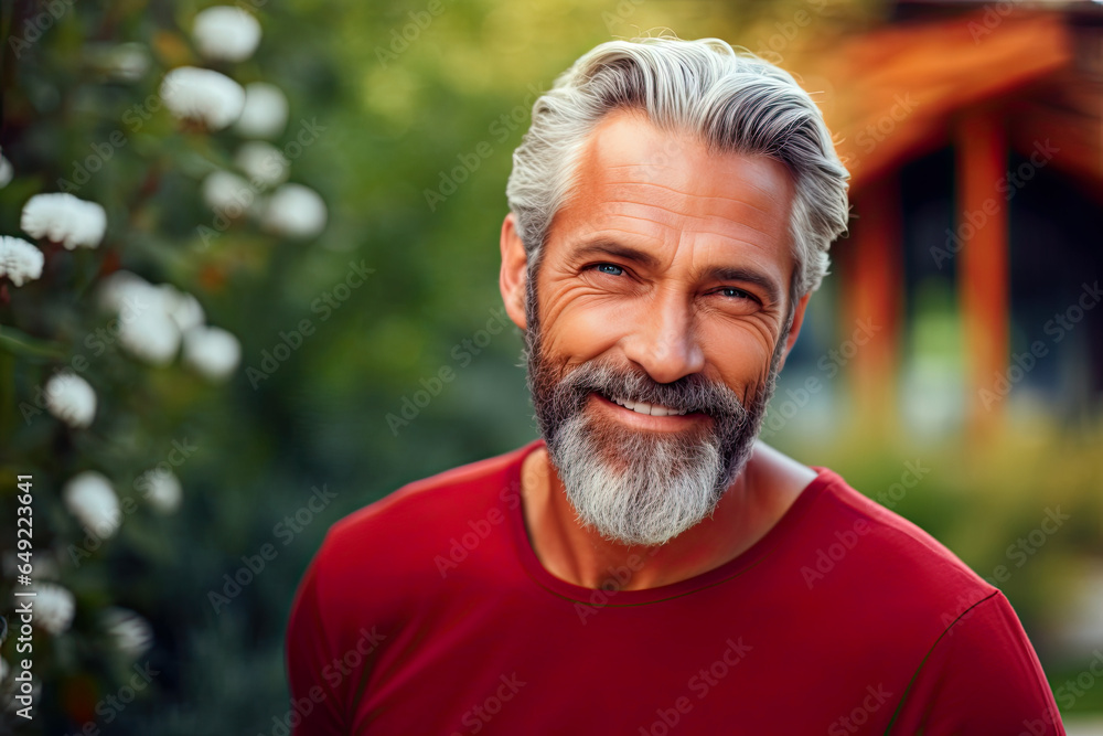 a closeup photo portrait of a handsome old mature man smiling with clean teeth. guy with fresh stylish hair and beard with strong jawline a closeup photo portrait of a handsome old mature man smiling with clean teeth. guy with fresh stylish hair and beard with strong jawline