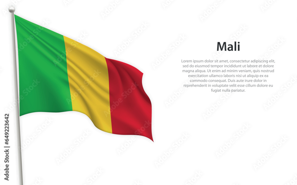 Fototapeta premium Waving flag of Mali on white background. Template for independence day
