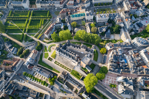 Aerial fly over above Pau, France at sunset