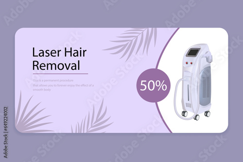 The concept of silky foot skin. Laser hair removal. Advertising banner for women. Smooth skin. Cosmetic procedures, vector illustration