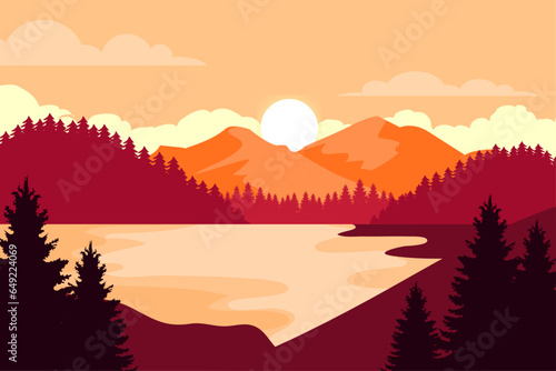 Natural background with mountains landscape red gradient sunset