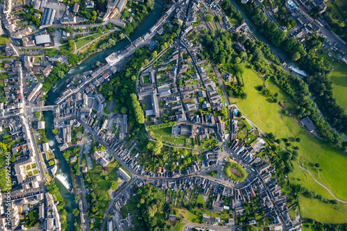 Aerial view above the beautiful French city of Oloron-Sainte-Marie