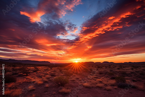 A dramatic sunset over a desert landscape, highlighting the love and creation of arid beauty in the wilderness, love and creation