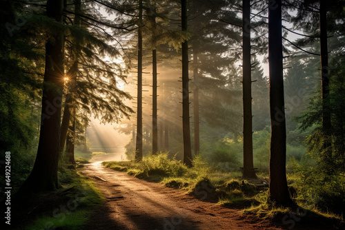 A tranquil forest during dawn  expressing the love and creation of peaceful woodland scenes  love and creation