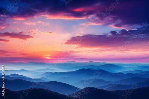 A mountain range during a colorful sunset, symbolizing the love and creation of breathtaking natural panoramas, love and creation © Лариса Лазебная