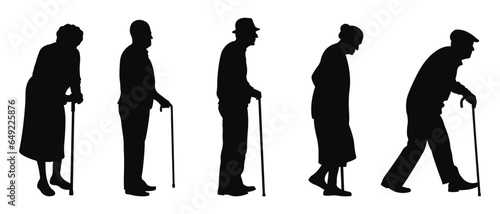 Silhouettes of elderly people.Set of vector silhouettes of men and women isolated on white background.