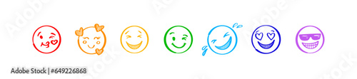Set of pride doodle emoticons in rainbow colors. Lgbt design elements. Gay parade consept. LGBT rights symbols.