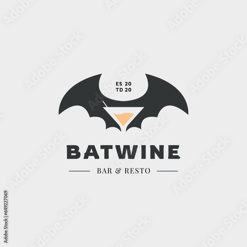 wine and bat logo icon design isolated on the white background.