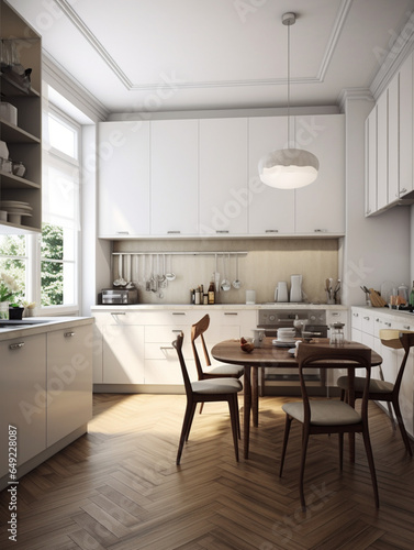 a kitchen in the apartment in the style of minimalism, created with Generative AI technology