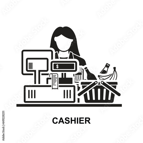 Cashier icon. Supermarket cash desk cashier isolated on background vector illustration.