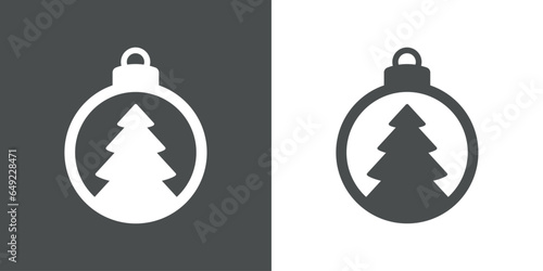Tiempo de Navidad. Logo con silueta de bola de navidad lineal con árbol de navidad para su uso en invitaciones y felicitaciones