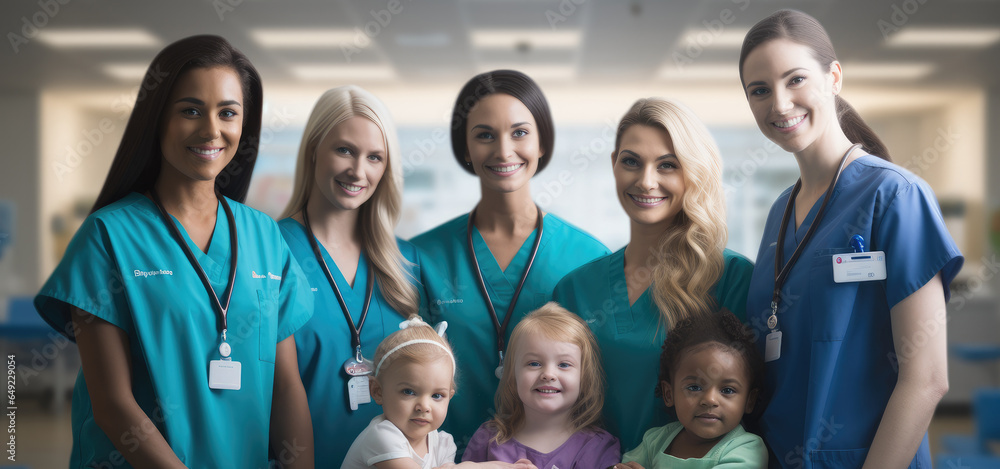 Several Healthcare and Childcare Professionals at health care center. Several Healthcare and Childcare Professionals at health care center.