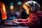 Young Genius of the Virtual Realm Clever Little Kid Gamer in the Digital Wonderland. created with Generative AI