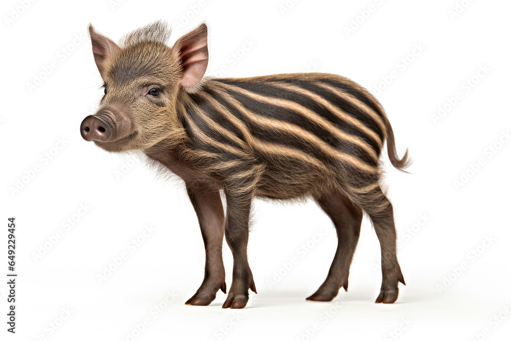 Wild striped boar piglet isolated on a white background