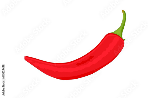 Red hot chili pepper pod isolated on white background. Cayenne icon. Jalapeno, capsicum or paprika ripe cartoon for logo, label or menu sign. Vegetable seasoning food. Garden plant.Vector illustration