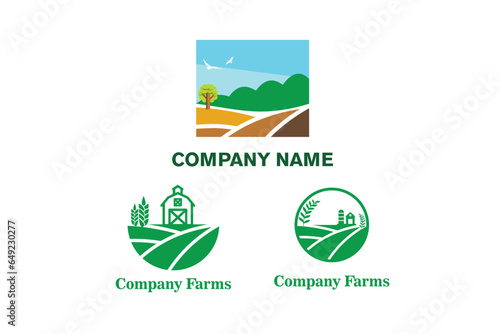 Vector illustrations with farm land, nature, agricultural landscape. Banners with agriculture or farming concept. Set of abstract backgrounds. Design template
