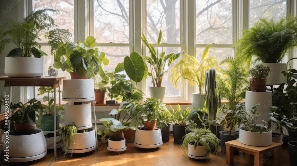 Lush vegetation, Variety of indoor plants in home. Lush vegetation, Variety of indoor plants in home.