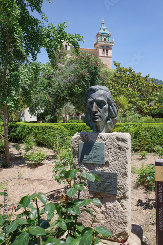 Mallorca, Spain - 18 June, 2023: Bust of composer Frederic Chopin in the gardens of the town hall, Valldemossa, Mallorca photo