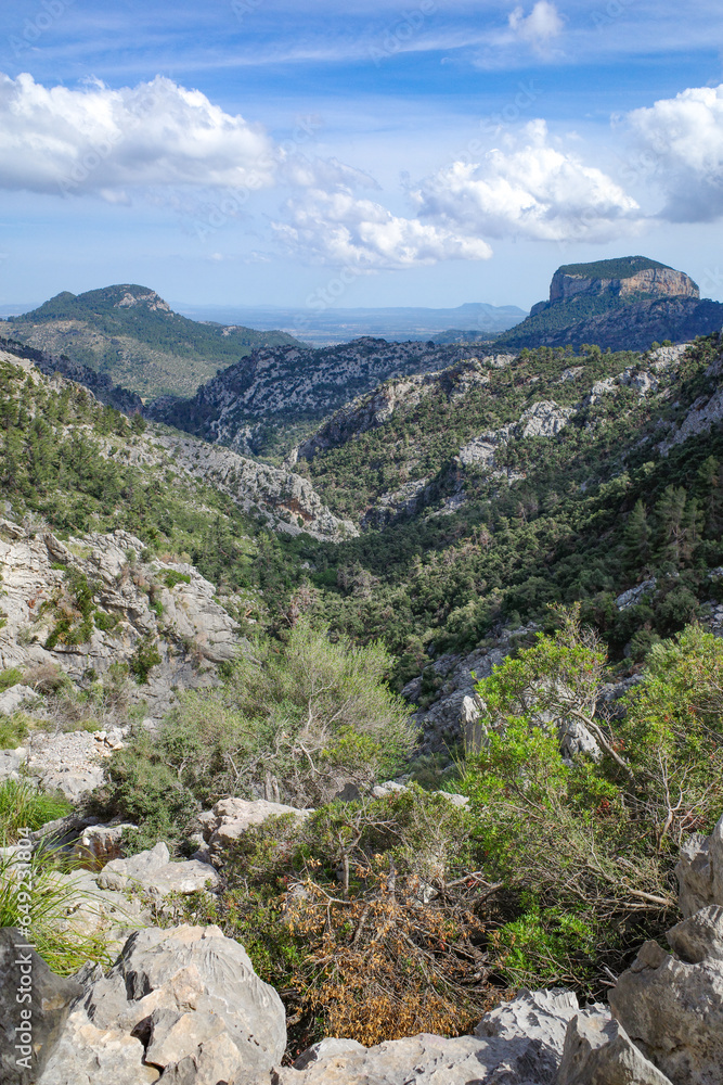 Mallorca, Spain - 12 June, 2023: Views along the GR221 trail through the Tramuntana Mountains, Mallorca