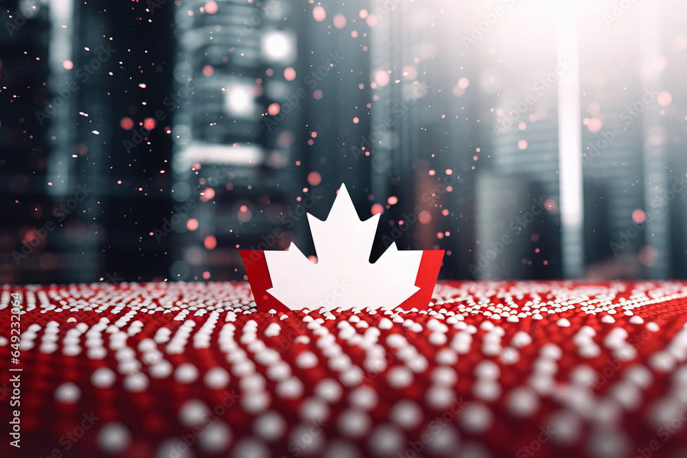 Red and white 3D Render Minimalist Canada flag bokeh background with ...