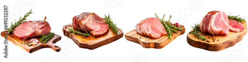 Ham on a board on a white background, the concept of Christmas and New Year