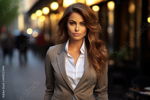 Urban Success Confident 30-Year-Old Businesswoman Posing on City Sidewalk. created with Generative AI