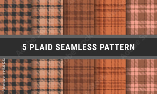 Brown Black Set Plaid Seamless Pattern. Tartan Checkered Fabric Texture 