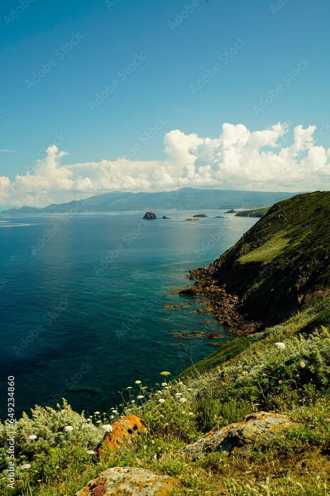Veduta panoramica del Golfo di Bosa da Punta Foghe. Oristano, Sardegna. Italy