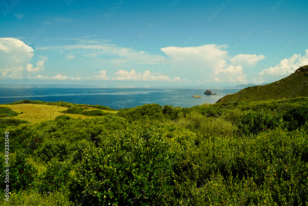Veduta panoramica del Golfo di Bosa da Punta Foghe. Oristano, Sardegna. Italy