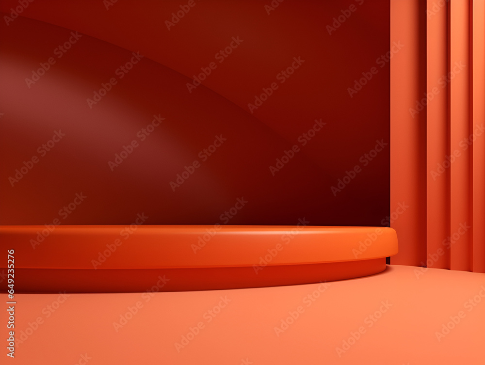 Minimalistic modern mock up background with a podium pedestal for products, bright orange apricot color Minimalistic modern mock up background with a podium pedestal for products, bright orange apricot color