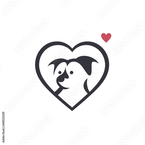 Animal rehab monochrome glyph logo. Veterinary medicine. Pet silhouette in heart symbol. Design element. Created with artificial intelligence. Ai art for corporate branding, rehabilitation center