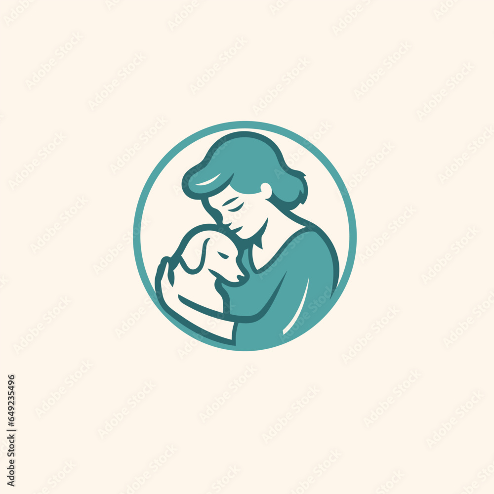 Mobile veterinary filled outline teal logo. Pet health. Vet surgery. Woman and dog. Design element. Created with artificial intelligence. Ai art for corporate branding, animal shelter, veterinarian Mobile veterinary filled outline teal logo. Pet health. Vet surgery. Woman and dog. Design element. Created with artificial intelligence. Ai art for corporate branding, animal shelter, veterinarian