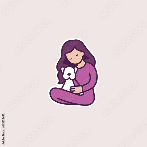 Animal therapy filled outline purple logo. Health care. Dog parent. Woman and pet. Design element. Created with artificial intelligence. Cozy ai art for corporate branding, adoption center, petshop