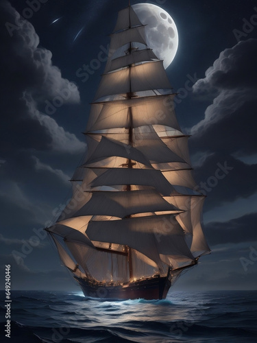 sailing ship in the night