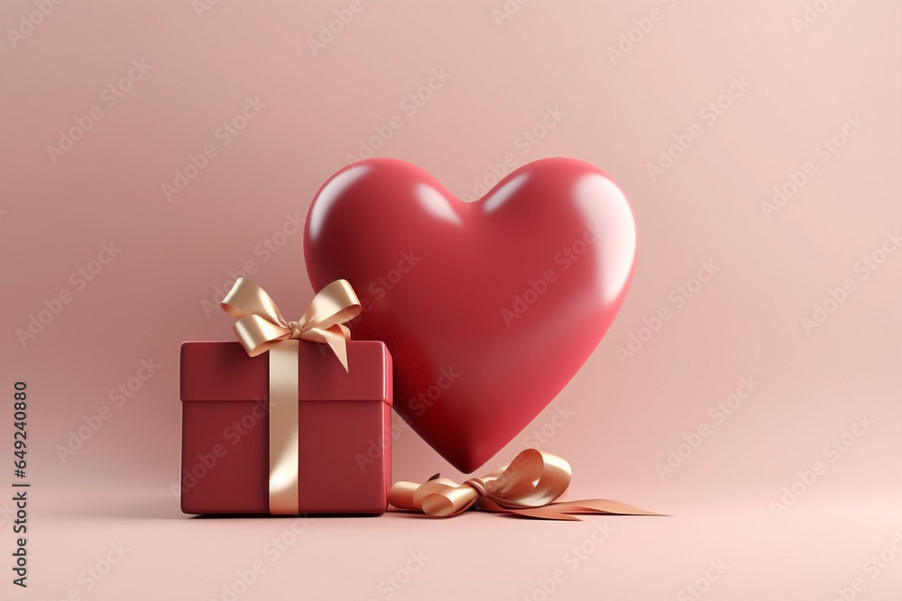 Heart and gift. Minimalist Valentine's Day concept.