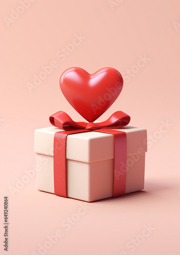 Heart and gift. Minimalist Valentine's Day concept.
