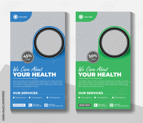 Collection of medical and healthcare story templates or medical and healthcare services social media banner template designs