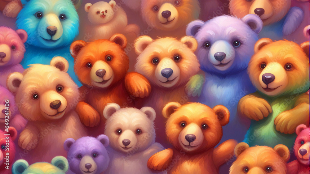 Group of colorful teddy bears, seamless pattern. Group of colorful teddy bears, seamless pattern.
