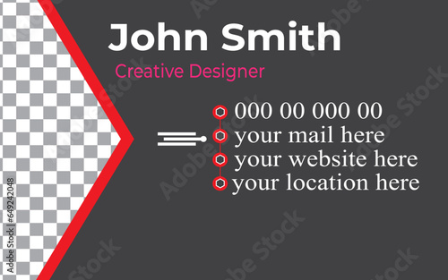 Red modern creative business card and name card horizontal simple clean template vector design