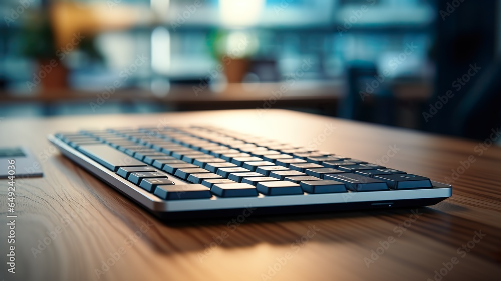 Laptop, Notebook with keyboard in an innovative and bright office on the desk of a modern company. Employee is working online in home office | Generative AI Laptop, Notebook with keyboard in an innovative and bright office on the desk of a modern company. Employee is working online in home office | Generative AI