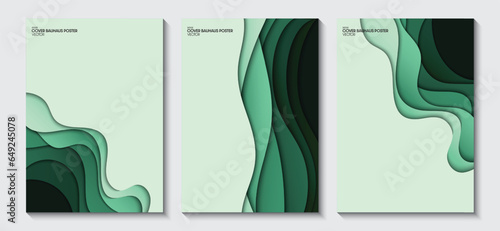 Posters set of abstract 3D paper art illustrations. Contrast colors, ideas for magazine covers, brochures and posters, vector illustrations.
