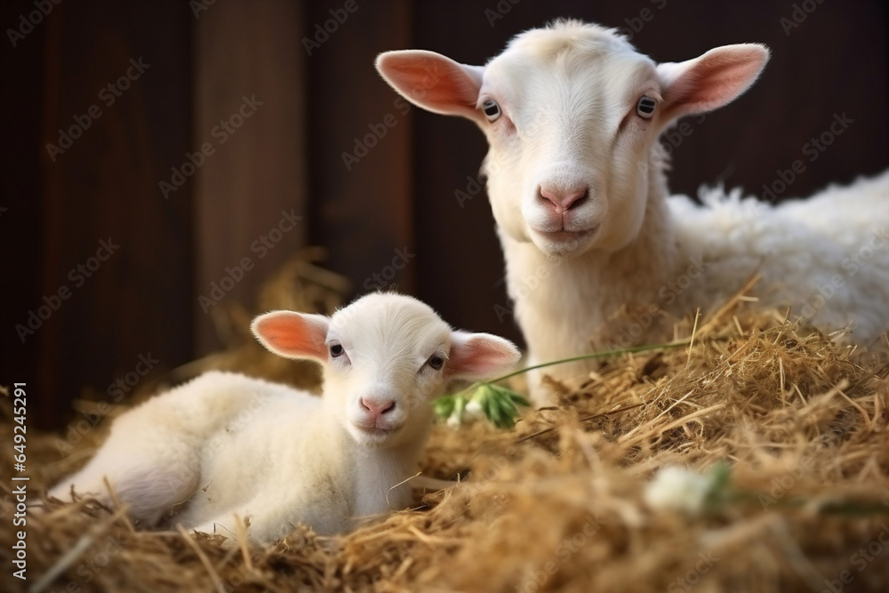 Grass farming domestic goat green cute sun rural baby landscape animals