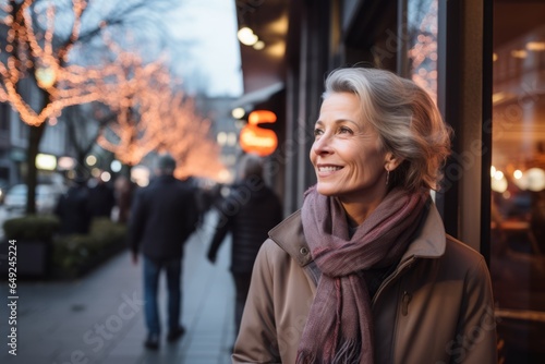 Wallpaper Mural Portrait of smiling senior woman in coat and scarf on city street Torontodigital.ca