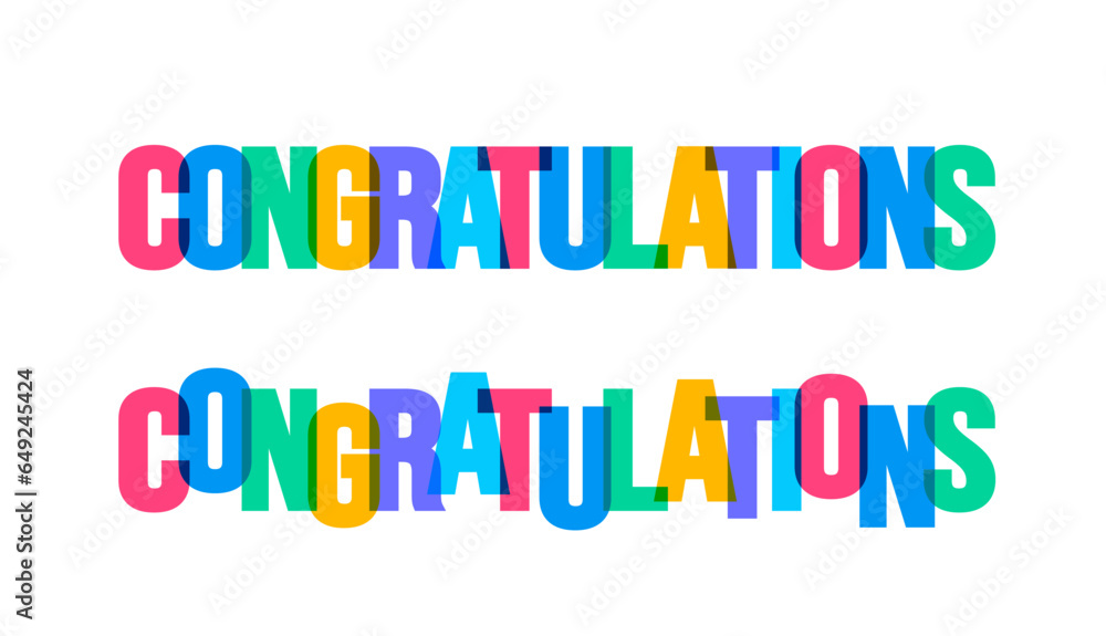 Congratulations colorful lettering text font typography vector banner design template. colorful message and colorful big letters.